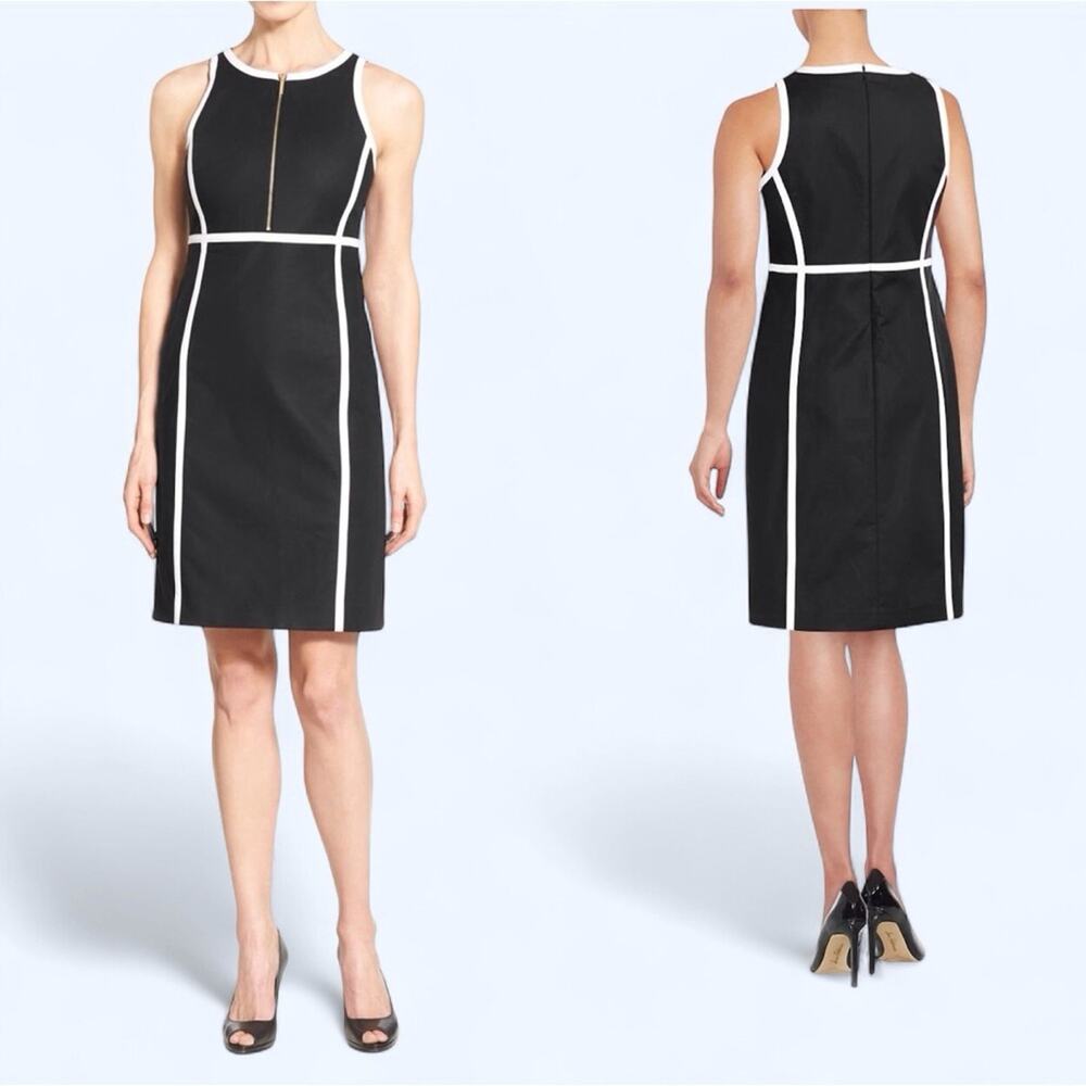 Michael Kors Black & White Shift Dress Zippered Sleeveless Cotton Size 8/Med